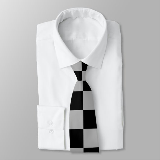 Zwart + Grijs Check Checkerboard Patroon Stropdas (Gebonden)