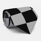 Zwart + Grijs Check Checkerboard Patroon Stropdas (Opgerold)