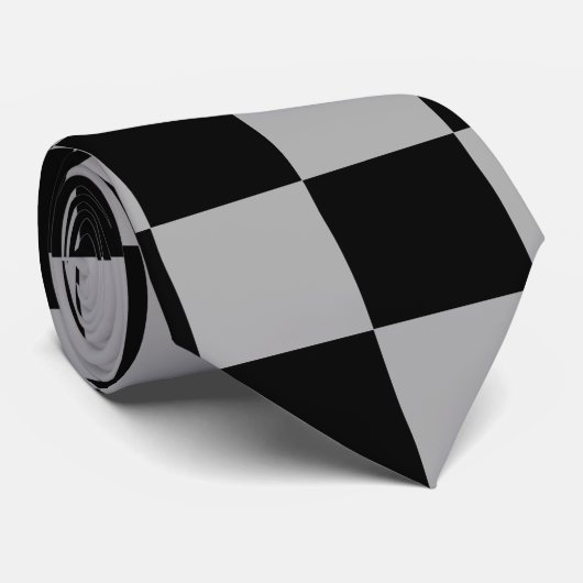 Zwart + Grijs Check Checkerboard Patroon Stropdas (Opgerold)