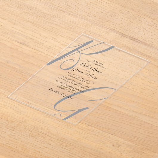 Zwart Grijs Clear Monogram Initialen bruiloft Acryl Uitnodigingen (Laagn)