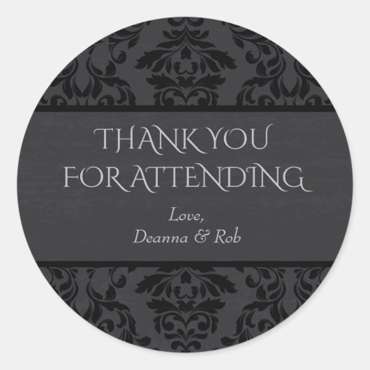 Zwart & Grijs Damask Dank u Stickers (Voorkant)