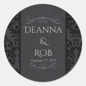 Zwart & Grijs Damast Bruiloft Stickers (Voorkant)
