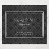 Zwart & Grijs Damast Zilveren Folie Border Bruilof Sparkling Wijnetiket (Enkel label)