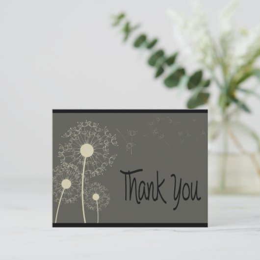 Zwart & Grijs Dank u Paardebloem Bloemen Post Kaar Briefkaart (Staand voorkant)