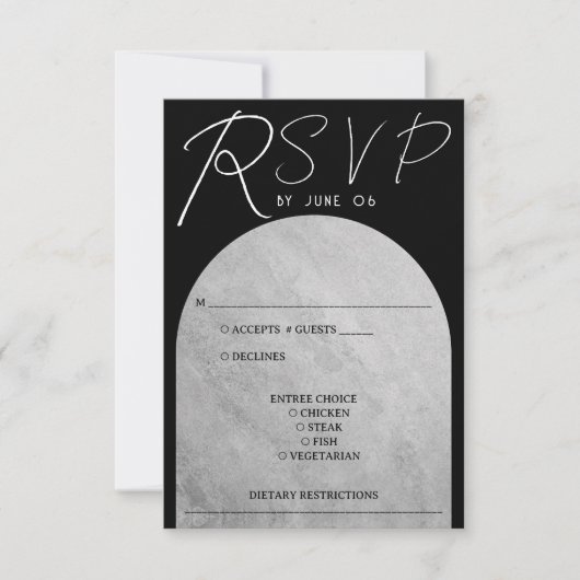 Zwart & Grijs Donker Gotische grafsteen Boog Bruil RSVP Kaartje (Voorkant)