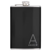 Zwart grijs eenvoudig modern monogram op maat heupfles (Voorkant)