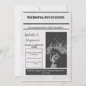 Zwart Grijs Eenvoudige  krant bruiloft uitnodiging (Voorkant)