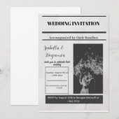 Zwart Grijs Eenvoudige  krant bruiloft uitnodiging (Voorkant / Achterkant)