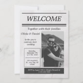 Zwart Grijs Eenvoudige  krant bruiloft uitnodiging (Voorkant)