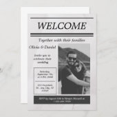 Zwart Grijs Eenvoudige  krant bruiloft uitnodiging (Voorkant / Achterkant)