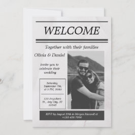 Zwart Grijs Eenvoudige krant bruiloft uitnodiging