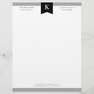 Zwart Grijs Elegant Bold Monogram Contactgegevens Briefhoofd