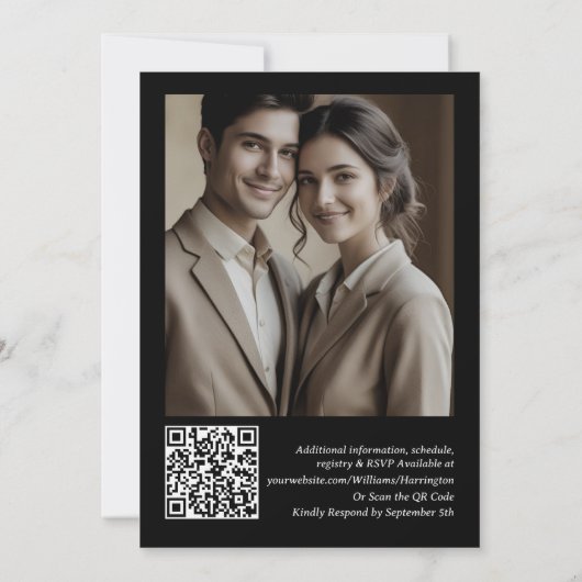 Zwart Grijs Elegante Moderne Kunst Sjabloon Digita Kaart (Achterkant)