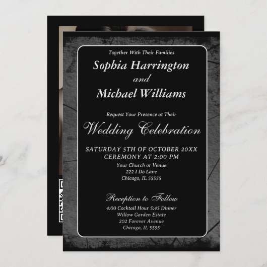 Zwart Grijs Elegante Moderne Kunst Sjabloon Digita Kaart (Voorkant / Achterkant)