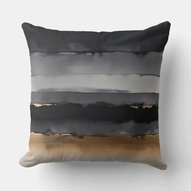 Zwart grijs en brons waterverf strepen kussen (Voorkant)