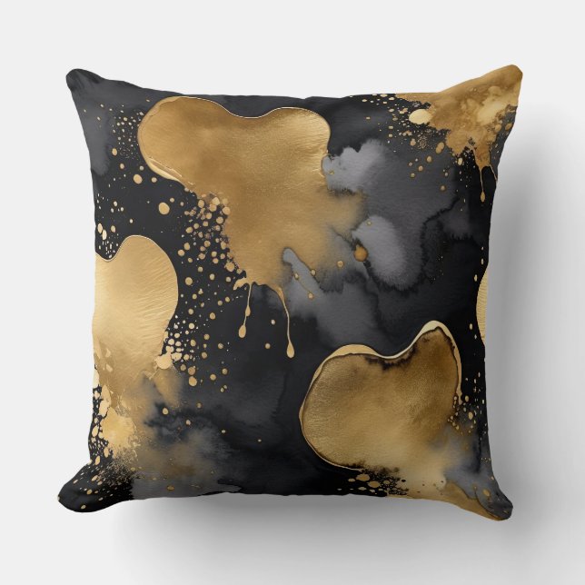 Zwart, grijs en goud abstract kussen (Voorkant)