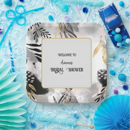 Zwart, grijs en goudlauw papieren bordje (Feest)