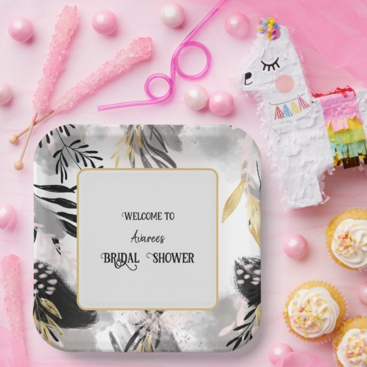 Zwart, grijs en goudlauw papieren bordje (Feest)