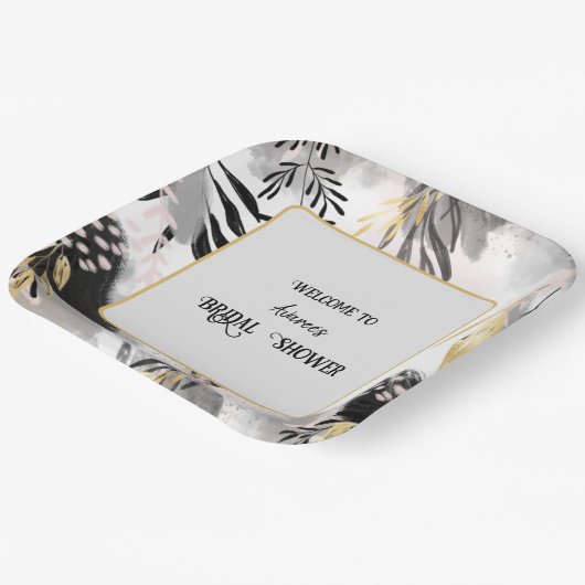 Zwart, grijs en goudlauw papieren bordje (Gebogen)