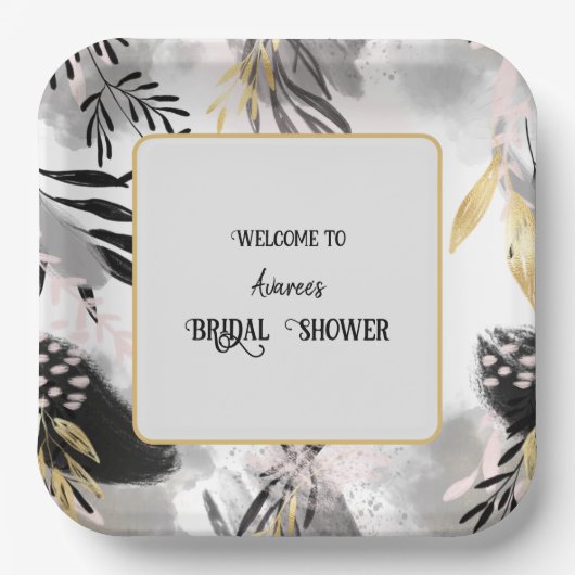 Zwart, grijs en goudlauw papieren bordje (Voorkant)