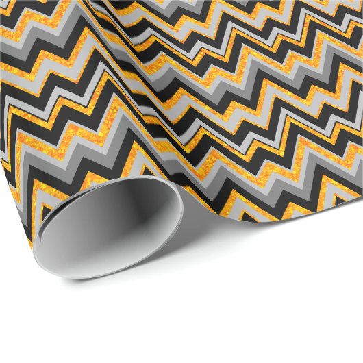 Zwart grijs en Oranje Chevron Zigzag Pattern Cadeaupapier (Rol Hoek)
