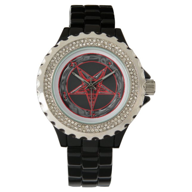 Zwart Grijs en Rood Baphomet Horloge (Voorkant)
