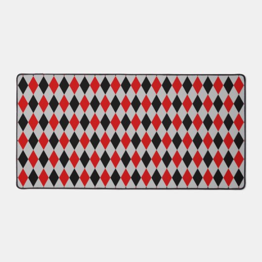 Zwart Grijs en Rood Diamantpatroon Bureaumat (Voorkant)