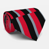 Zwart, grijs en rood, verticaal gestreept Stropdas (Opgerold)