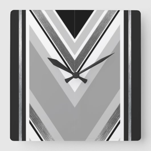 Zwart, grijs en wit, diagonaal, metaalstrips vierkante klok (Voorkant)