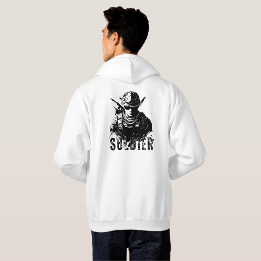 Zwart Grijs en Wit Eenvoudig Minimalistisch Soldaa Hoodie (Achterkant volledig)