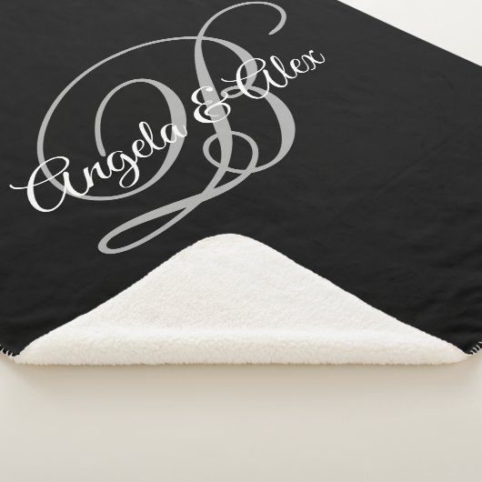 Zwart grijs en wit Fancy Script-monogram Sherpa Deken (3/4)