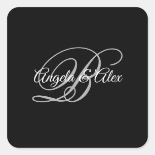 Zwart Grijs en Wit Fantasie Schrift Monogram Vierkante Sticker