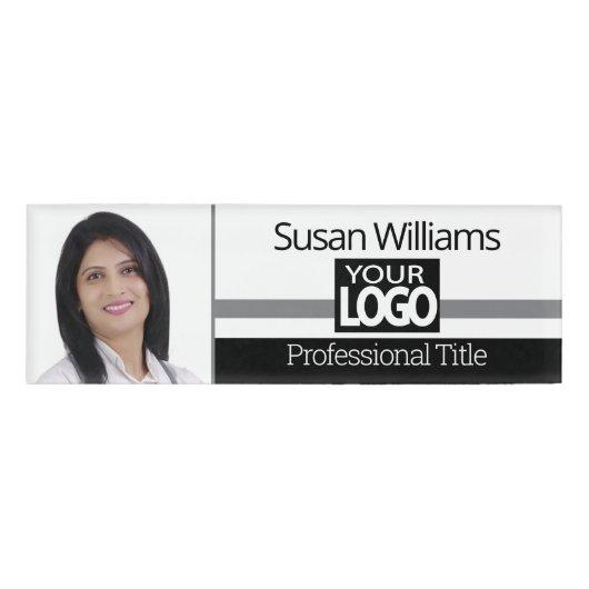 Zwart, grijs en wit Foto-ID Naambadge (Voorkant)