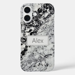 Zwart, grijs en wit graniet iPhone 16 hoesje