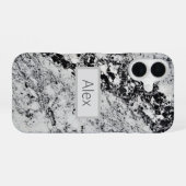 Zwart, grijs en wit graniet iPhone 16 hoesje (Achterkant horizontaal)