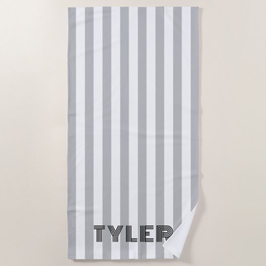 Zwart Grijs en Wit Klassieke Cabana Streep Strandlaken (Voorkant)