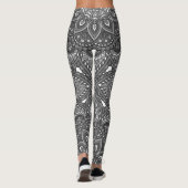 Zwart grijs en wit Mandala Boho Tribaal Patroon Leggings (Achterkant)
