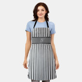 Zwart, grijs en wit Stripes Apron Schort (Gedragen)