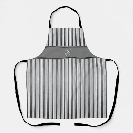 Zwart, grijs en wit Stripes Apron Schort (Voorkant)