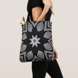 Zwart, Grijs en Witte Bloem Tote Bag