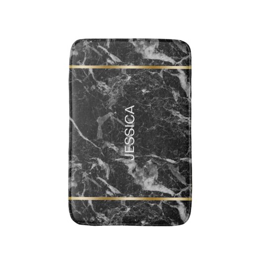 Zwart & Grijs Faux MarbleGold-accent Badmat (Voorkant Verticaal)