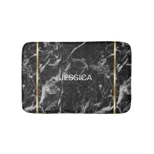 Zwart & Grijs Faux MarbleGold-accent Badmat (Voorkant)