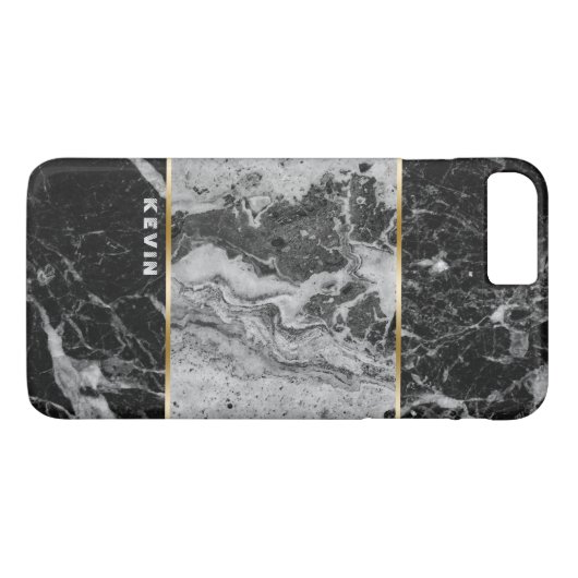 Zwart & Grijs Faux Marmer Combinatie Case-Mate iPhone Case (Achterkant (Horizontaal))