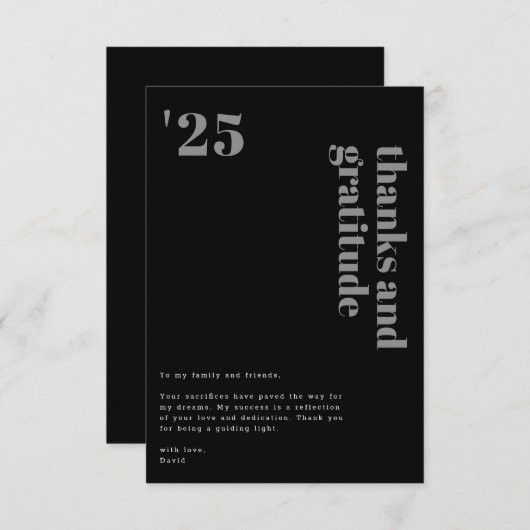 Zwart Grijs Formal Modern Bold Typography Afstudee Bedankkaart (Voorkant / Achterkant)