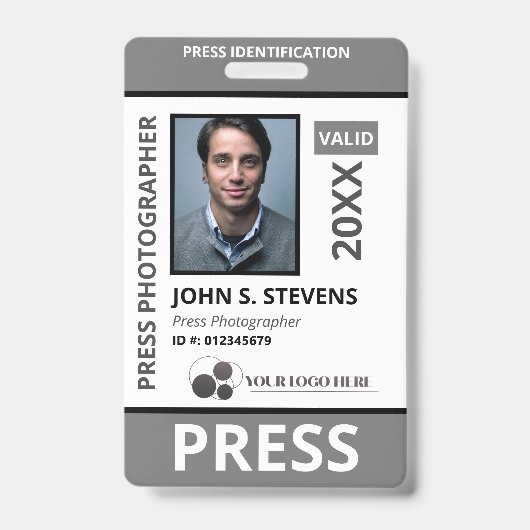 Zwart Grijs Foto & Logo Press ID Badge (Voorzijde)
