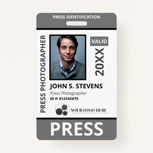 Zwart Grijs Foto & Logo Press ID Badge (Voorkant)