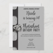 Zwart Grijs Fotografie Verjaardagsfeest Kaart (Voorkant)