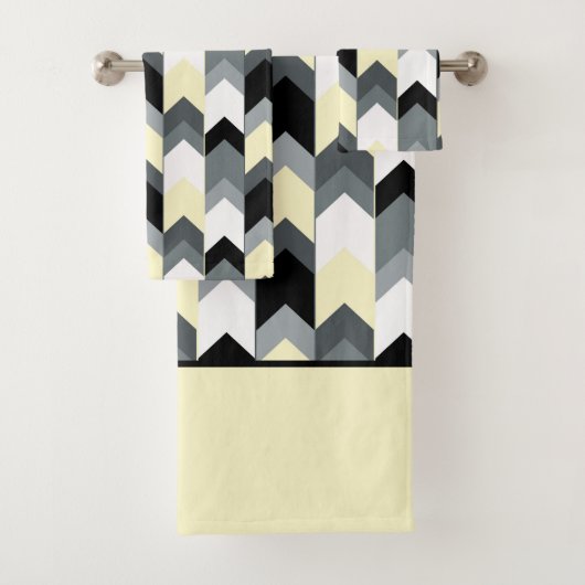 Zwart, grijs, geel chevron badhanddoekje bad handdoek (Insitu)