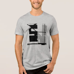 Zwart Grijs Gegraveerd Geometrische Abstracte Kuns Tri-Blend Shirt