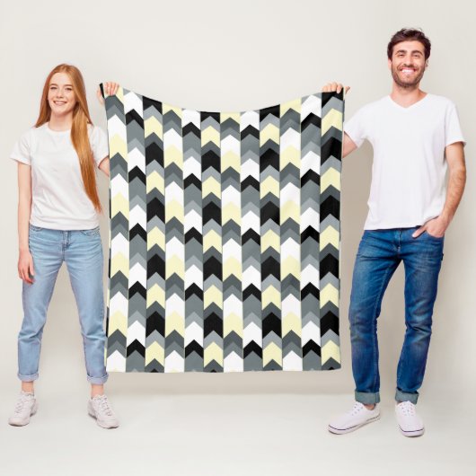 Zwart, grijs, gele chevron met kussen fleece deken (In situ)